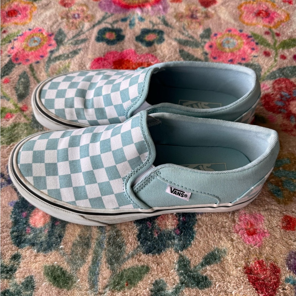 Vans Classic Slip On Women’s Checkerboard Shoe Aqua Blue Size 6